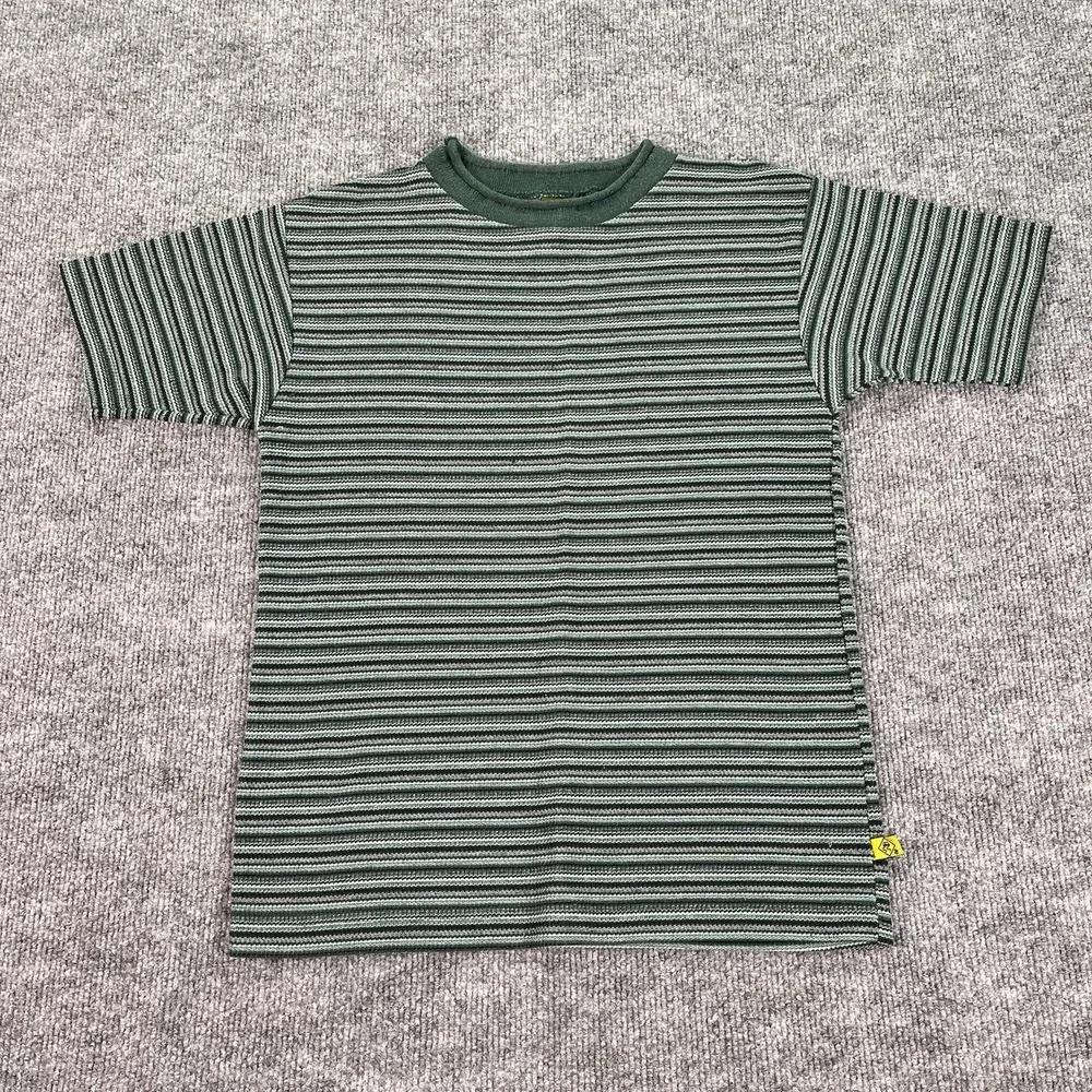 Vintage 90s Skidz T Shirt‎ Youth Medium Green Striped Knit Surfwear Skater USA